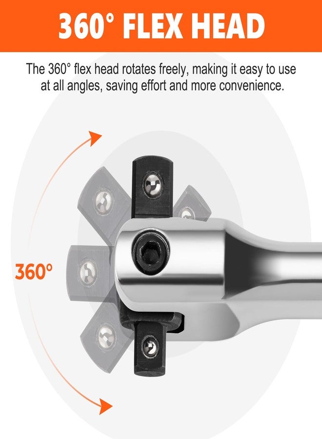 Matework Breaker Bar 3/8" & 1/2" Dual Drive, 16-Inch Length, Heavy Duty Breaker Bar with 360° Flex Head, CR-MO Steel - Image 4